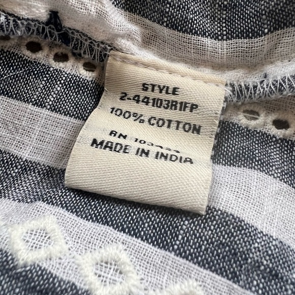 NWT Cafe Marrakesh Blue White Stripe Eyelet Elbow Length Square Neck Shirt Boho - Picture 8 of 9